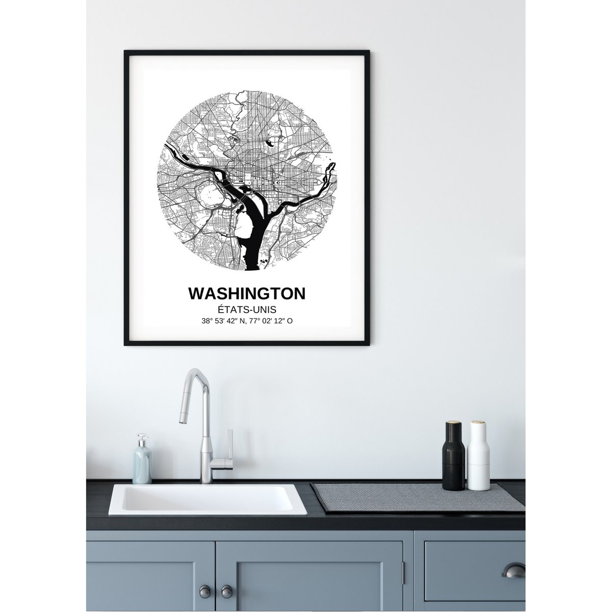 Affiche Carte Washington blanc, L'AFFICHERIE