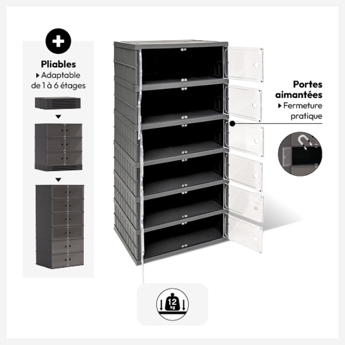 Tour de rangement pliable FOLD'N'BOX gris clair, 5FIVE SIMPLY SMART