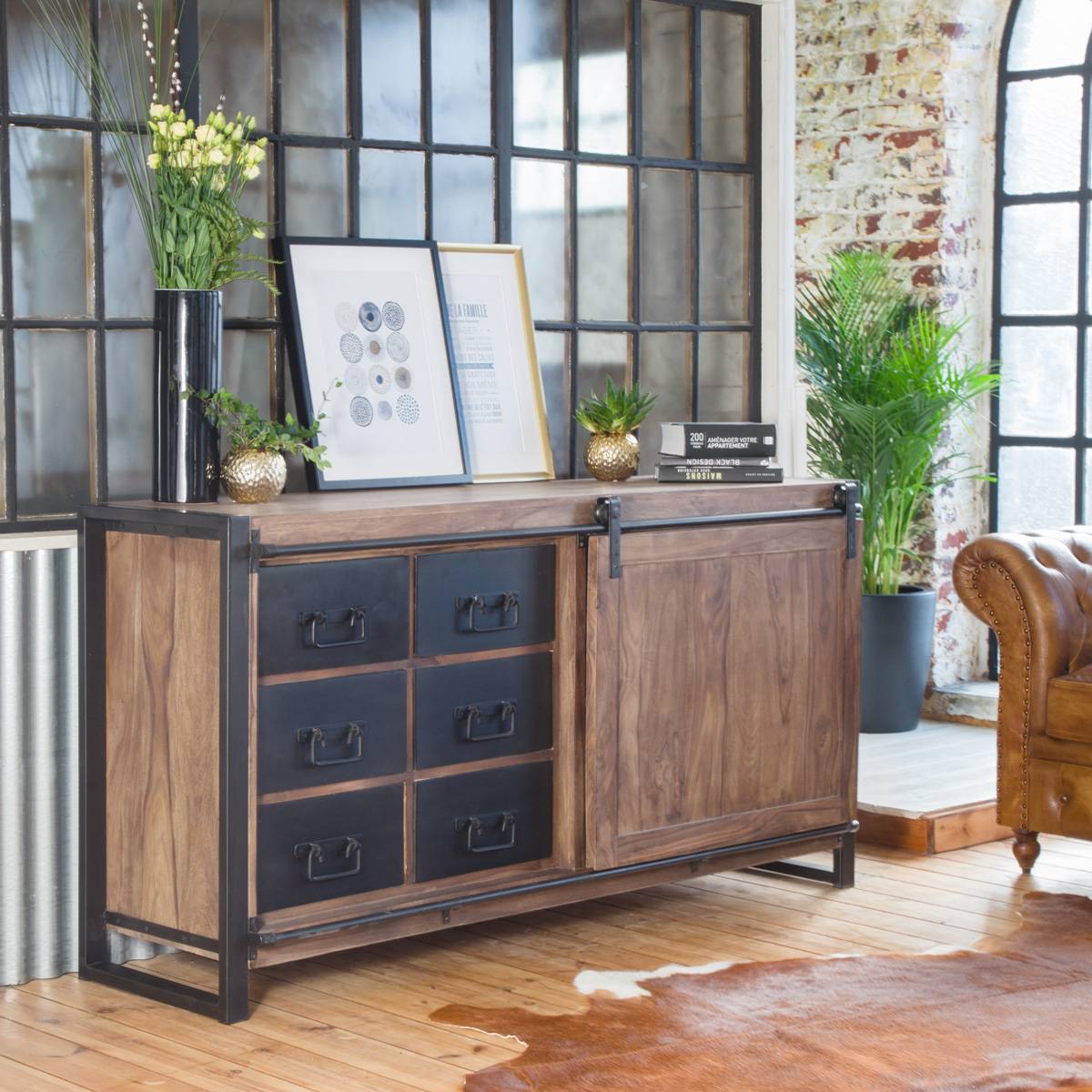Buffet en bois d'acacia et métal HAVANA bois foncé, MADE IN MEUBLES