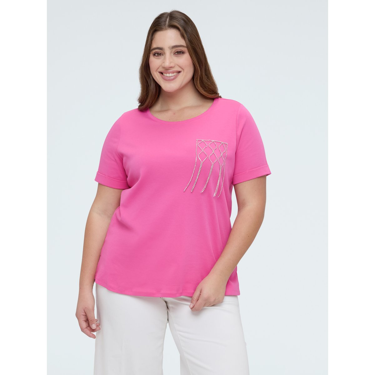 T-shirt avec poche décorée fuchsia, FIORELLA RUBINO