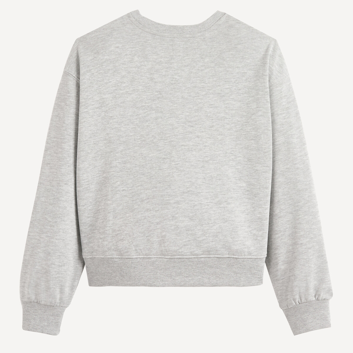 Sweat com gola redonda, coração estampado, em moletão cinzento mesclado, LA REDOUTE COLLECTIONS