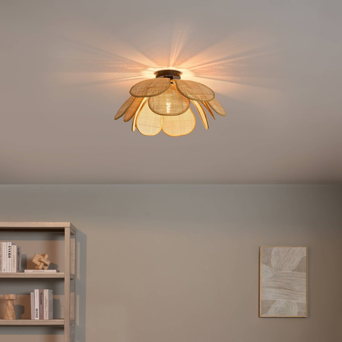 Plafonnier pétales en rotin - MARIELLA beige, KOSILUM