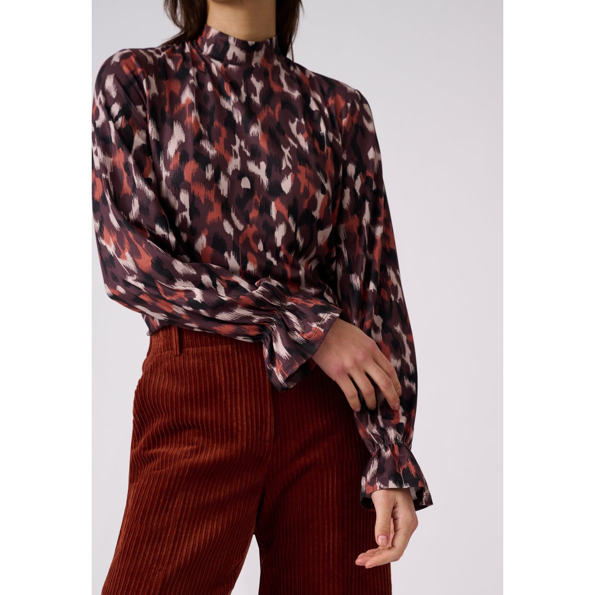 T-shirt col montant en maille chaude marron graphique, DAMART