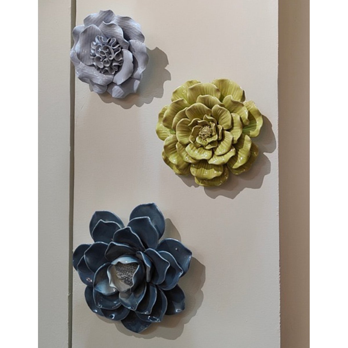 Déco murale fleur céramique 20.5cm bleu, EMDE