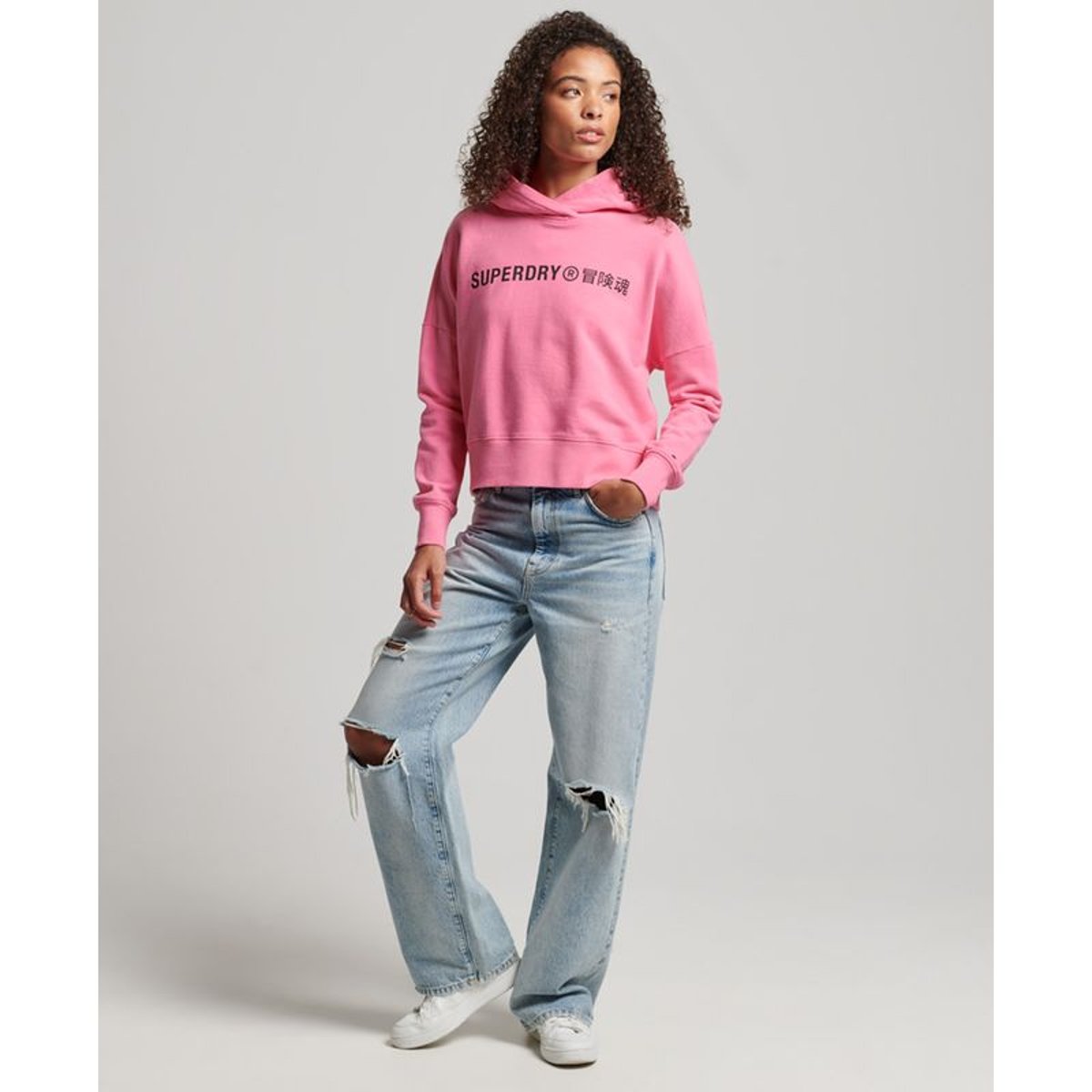 Sweat court droit à capuche Core Sport rose marne, SUPERDRY