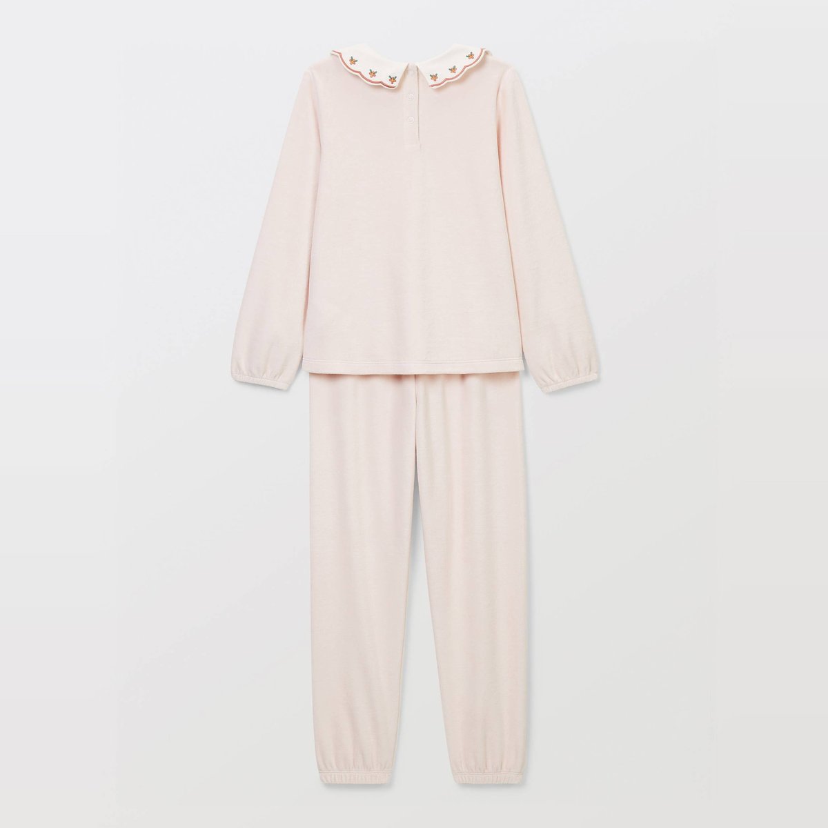Pyjama velours manches longues avec col claudine uni en coton BIO GOTS poudre, MONOPRIX