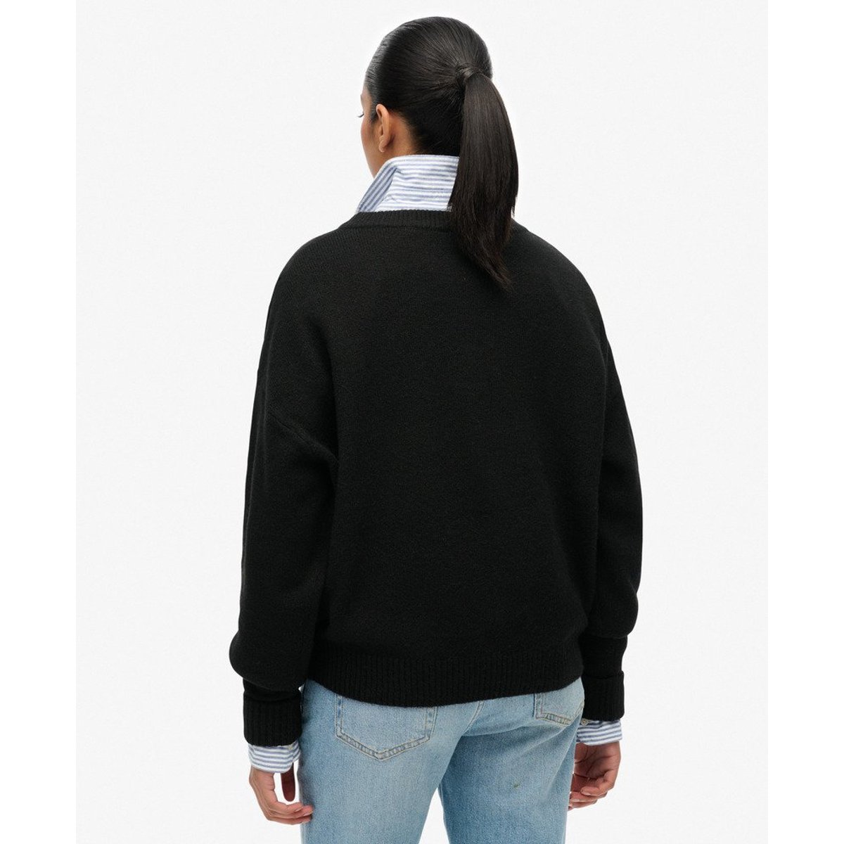 Pull col rond ample noir, SUPERDRY
