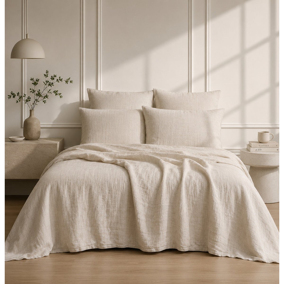 Taie d'oreiller (x2) lin lavé ADELE Made in Europe beige clair, FEBRONIE