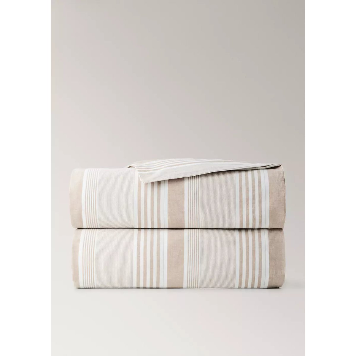 Housse de couette 100 % coton rayures Lit 135/140 cm tabac, MANGO HOME