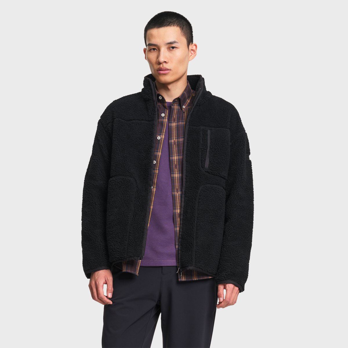 Veste multipoches en sherpa zippée double curseur noir, AIGLE