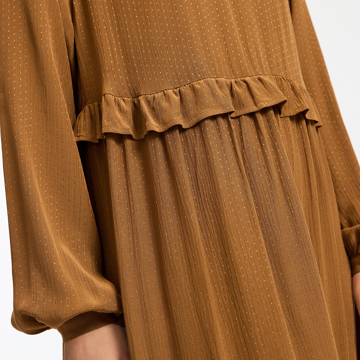 Long Sleeve Ruffled Draping Maxi Dress camel brown, LA REDOUTE COLLECTIONS
