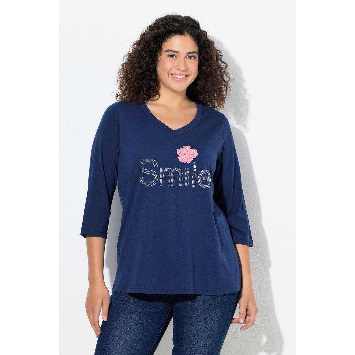 T-shirt message SMILE bleu encre, ULLA POPKEN