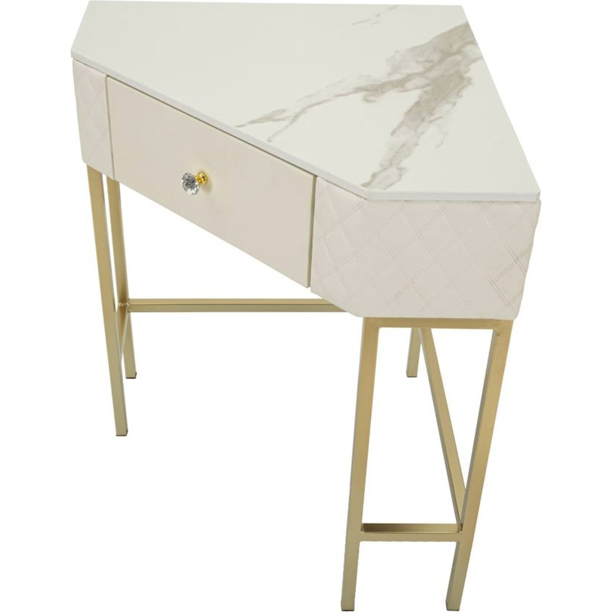 Console capitonnée bouton bijou GLAM blanc et doré, RECOLLECTION