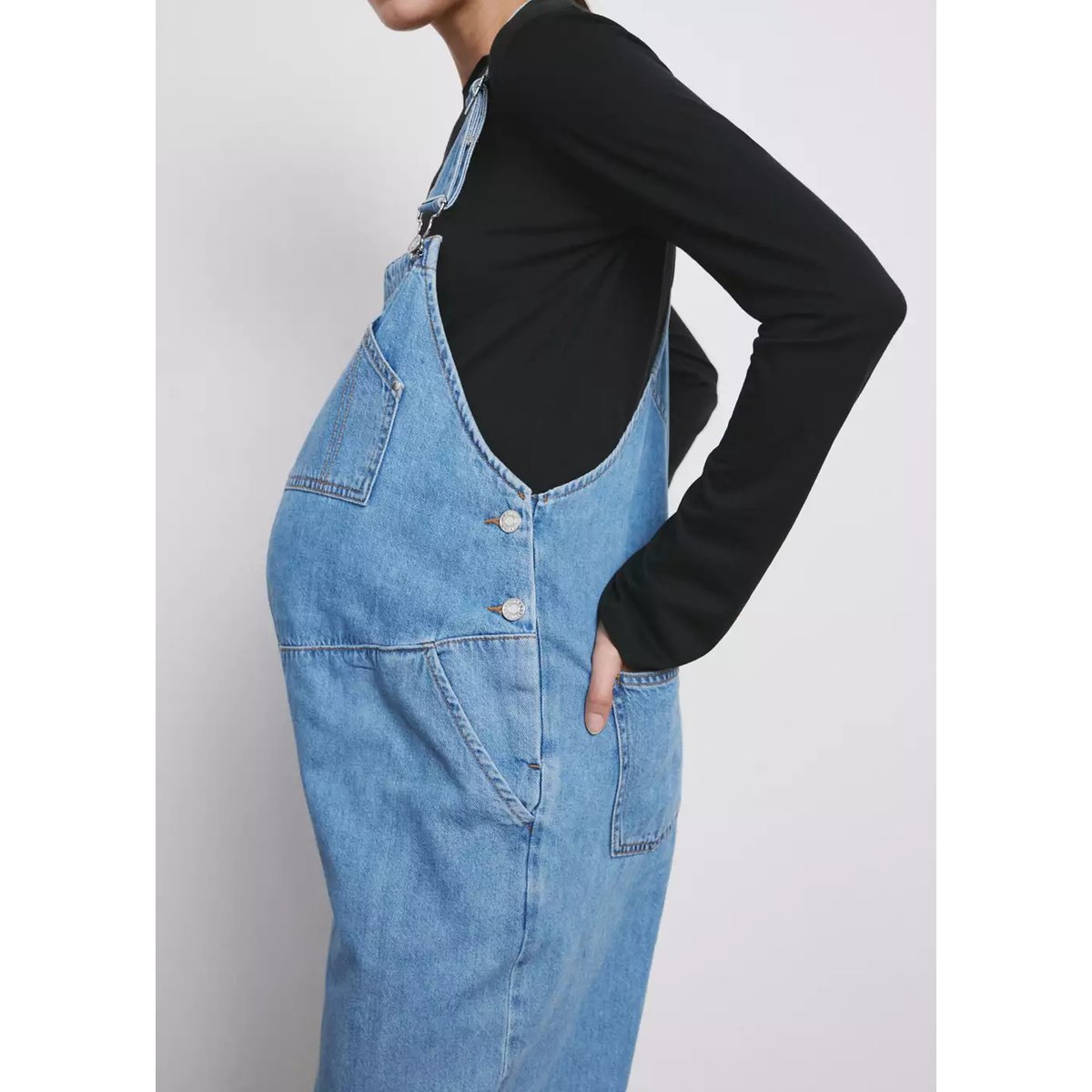 Salopette de grossesse en jean bleu moyen, MANGO