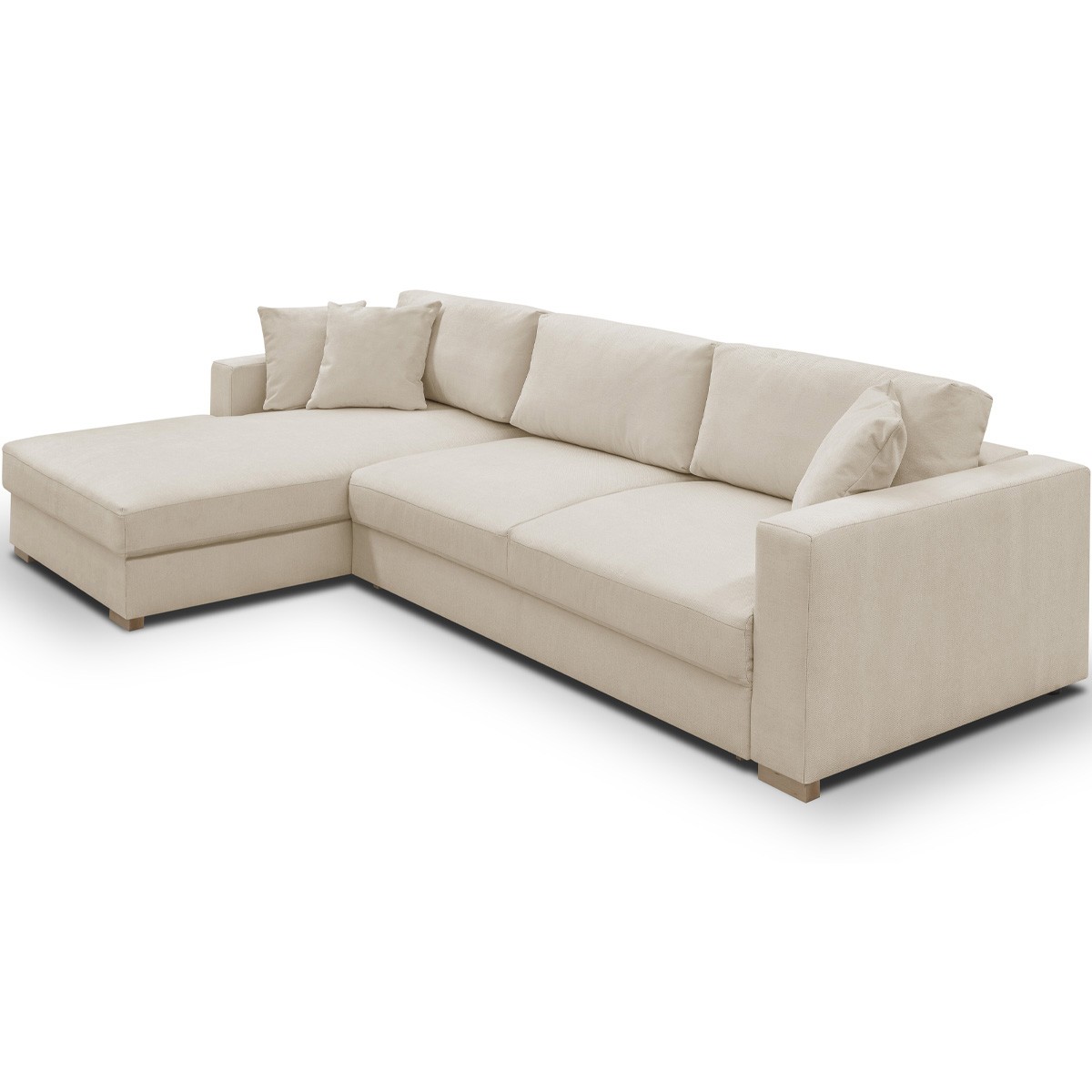 Canapé d'angle à gauche convertible 5 places en tissu chenille - ROBIN beige, HOMIFAB