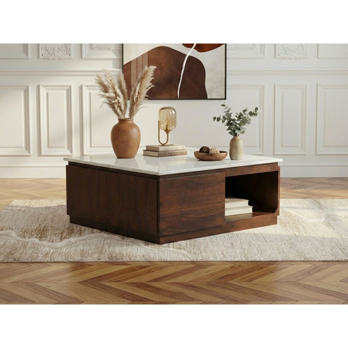 Table basse carrée en bois massif, BARBARA marron foncé, BOBOCHIC