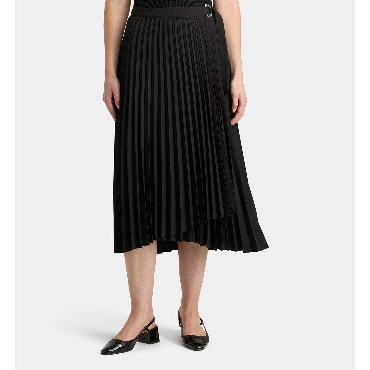 Jupe portefeuille rare plissée asymétrique noir, GALERIES LAFAYETTE