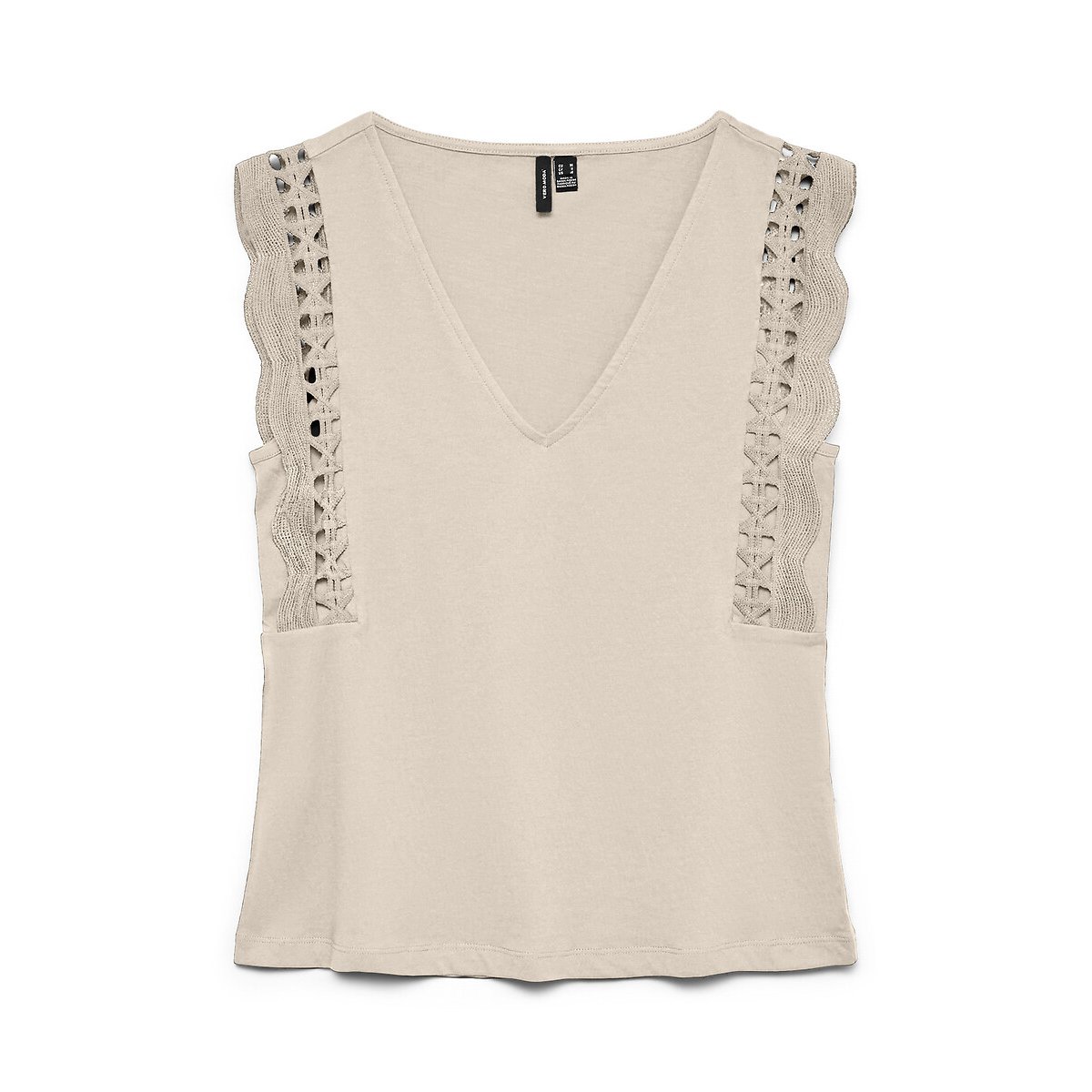 Tshirt col v manches volantées ecru, VERO MODA