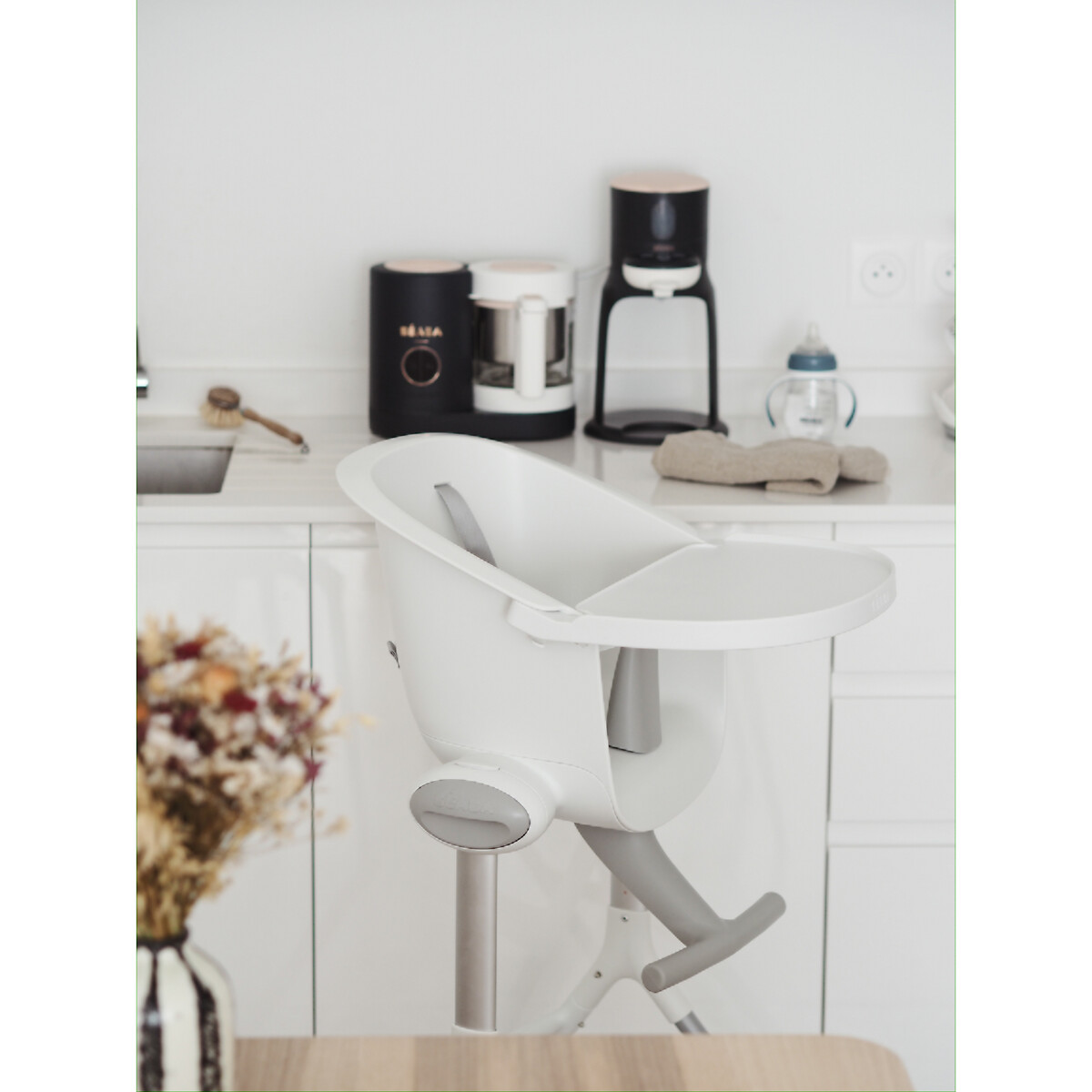 Chaise haute Up and Down gris + blanc, BEABA