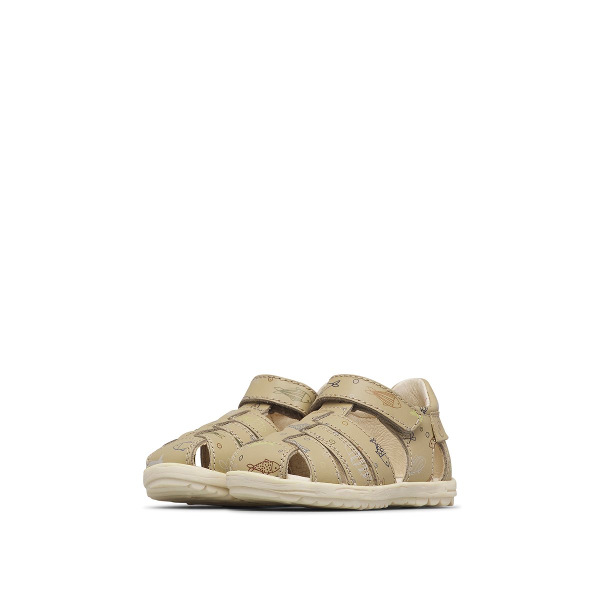 Sandales semi-ouvertes en cuir avec imprimé de petits poissons SEE beige-, NATURINO
