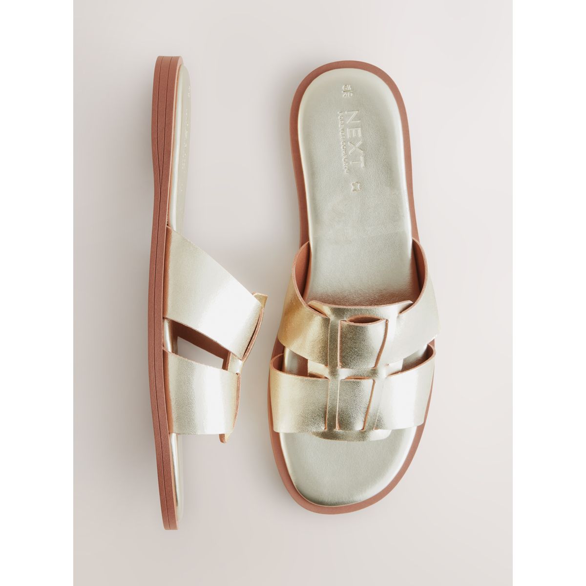 Sandales mules cuir doré, NEXT