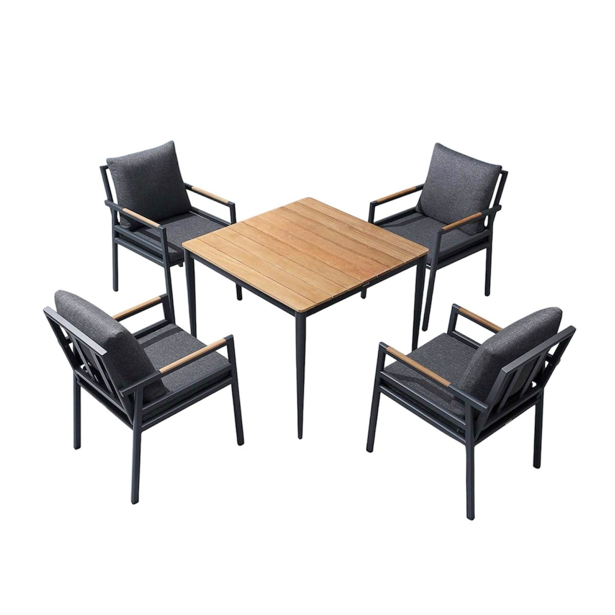 Ensemble repas 4 places jardin en aluminium et teck, GLORIA gris anthracite, AU JARDIN DE CHLOÉ