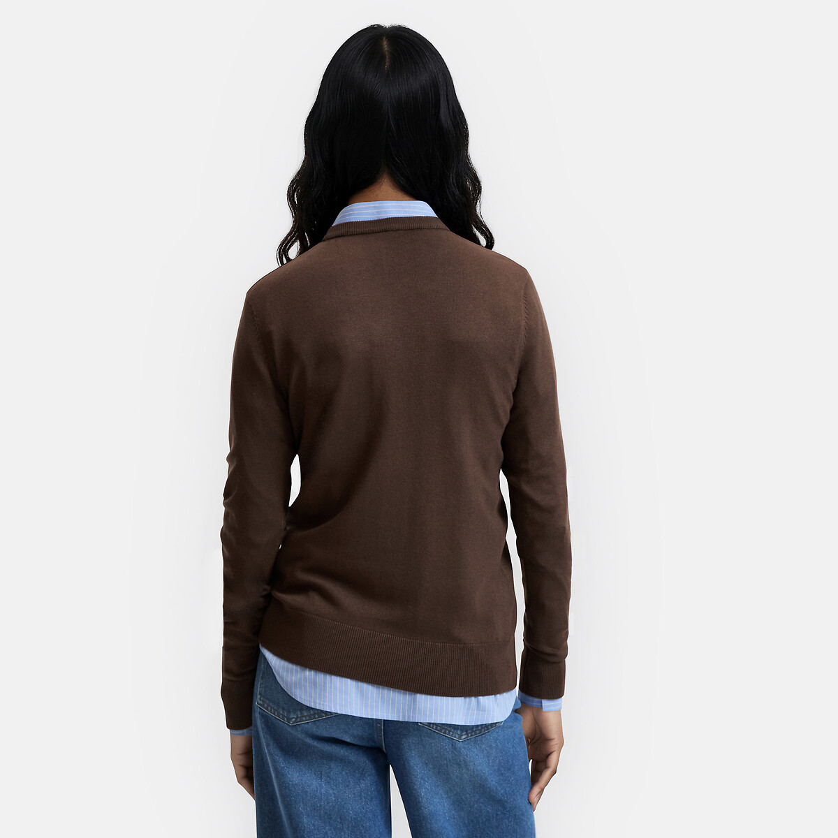 Jersey de cuello redondo, manga larga marrón oscuro, LA REDOUTE COLLECTIONS