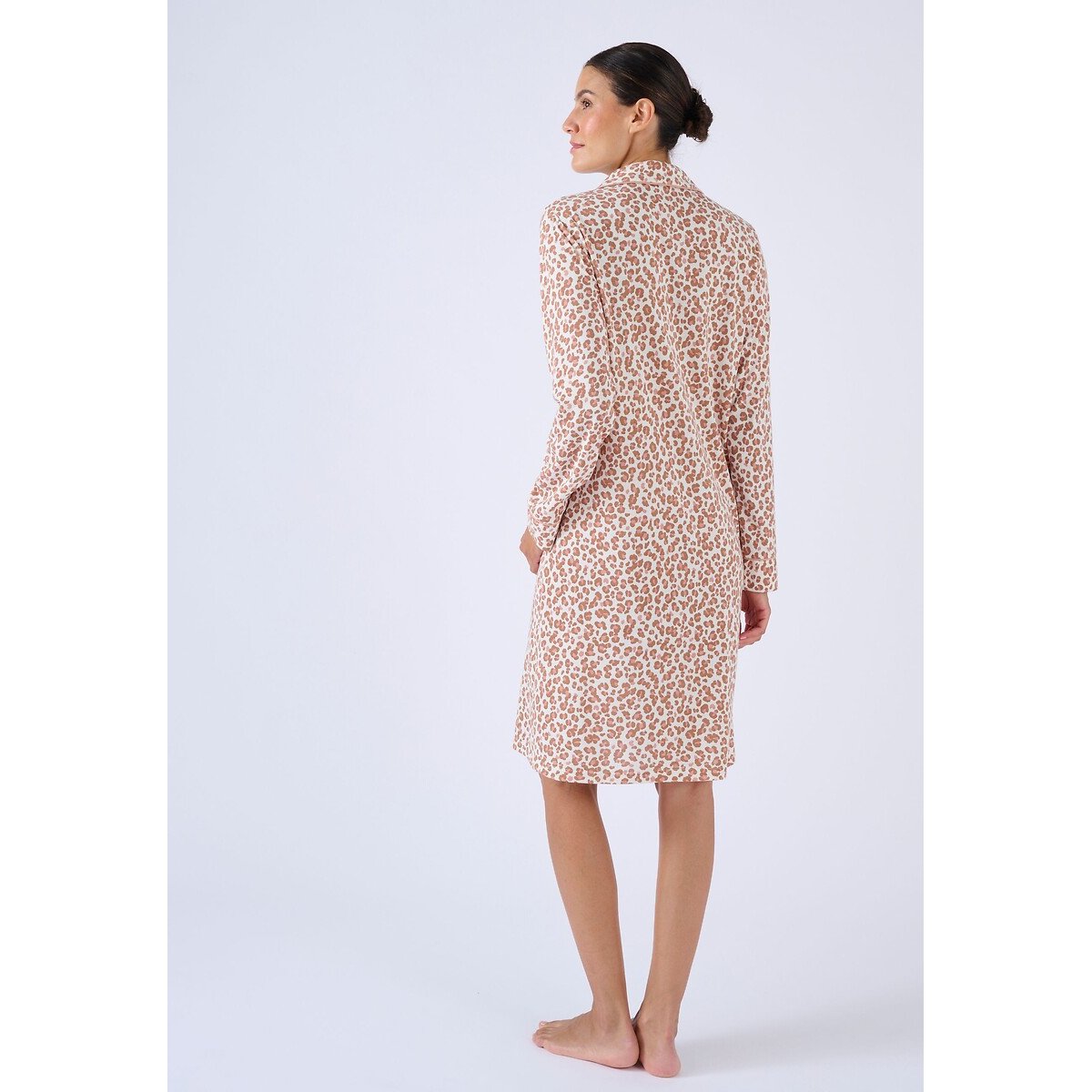 Chemise de nuit manches longues ecru animalier, DAMART