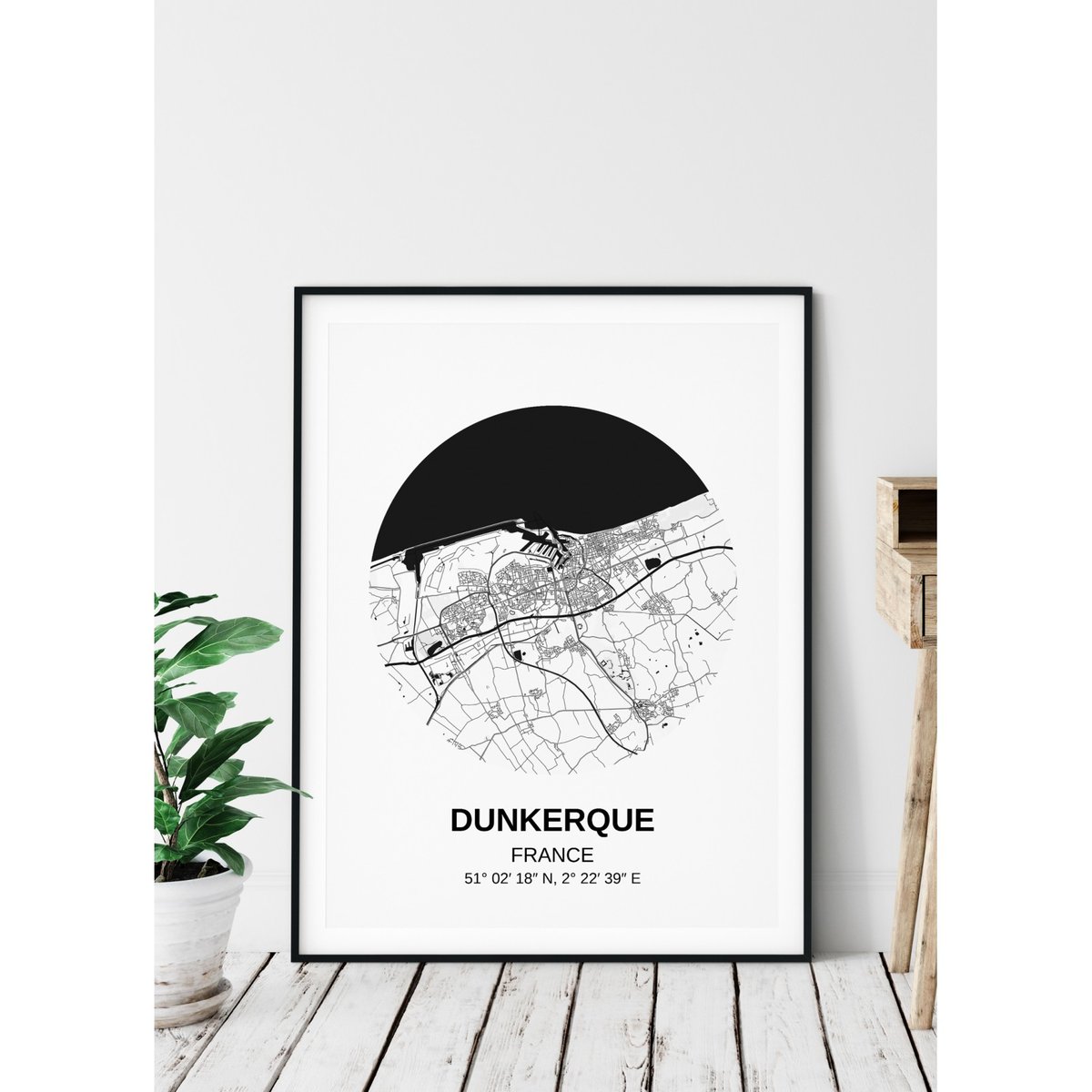 Affiche Carte Dunkerque blanc, L'AFFICHERIE
