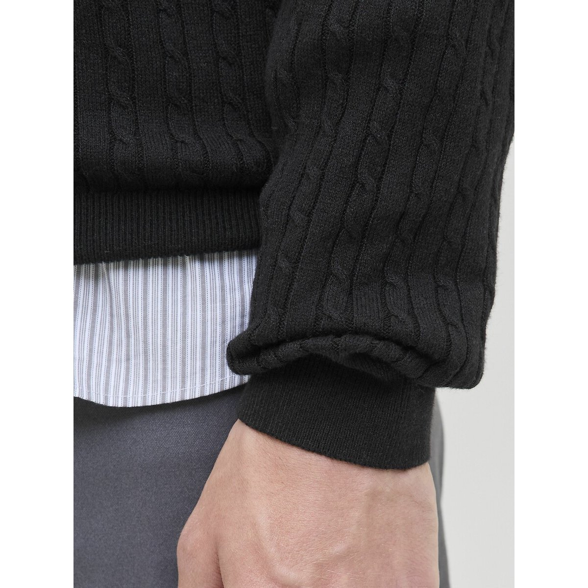 Pull en maille torsadée noir, JACK & JONES