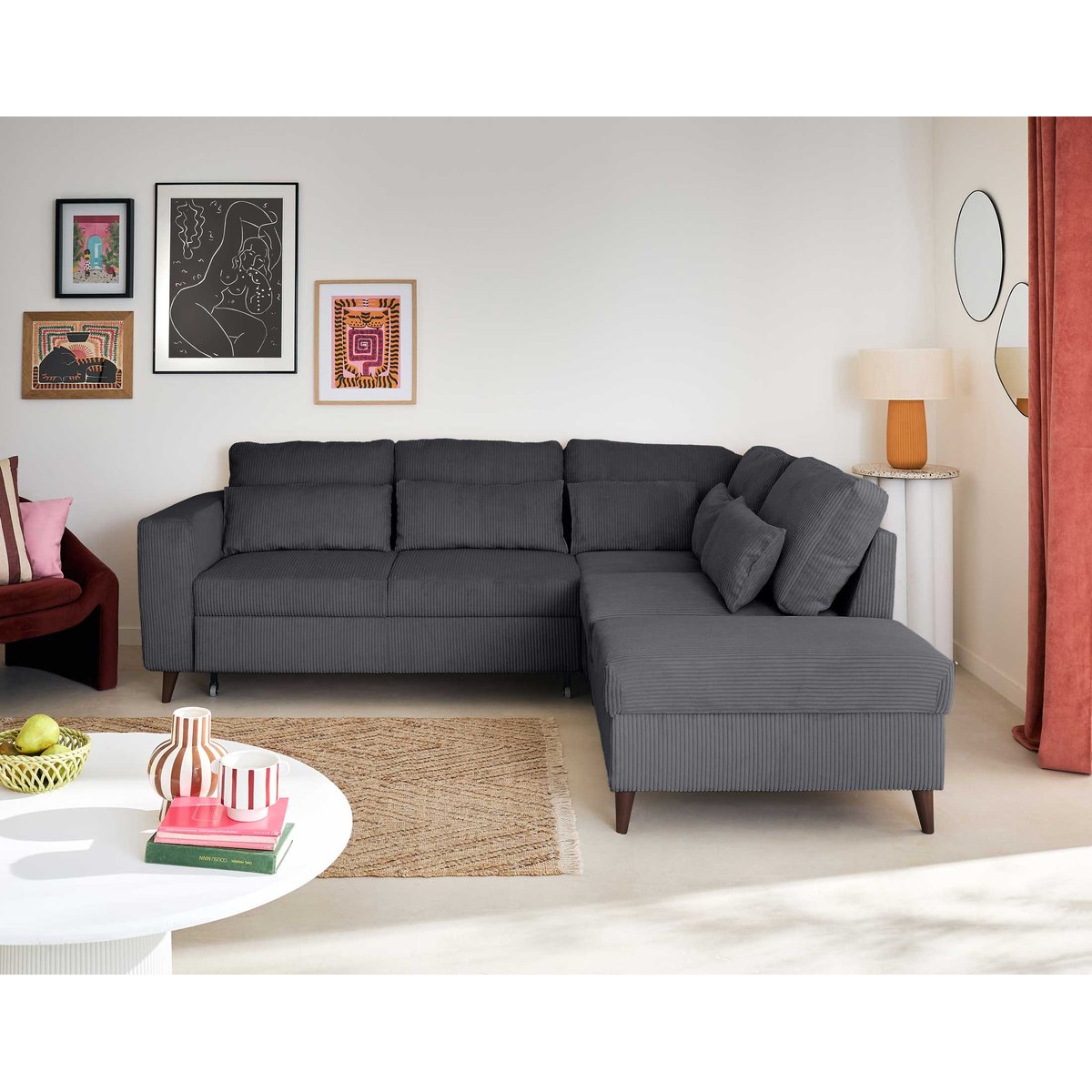 Canapé d'Angle Convertible 5 places - AUBEPINE gris anthracite, BEST MOBILIER