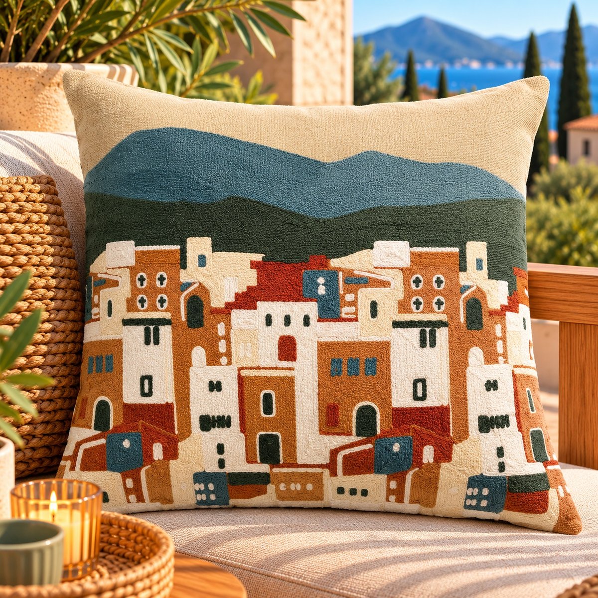 Coussin brodé Échappée Nomade multico, EDEN