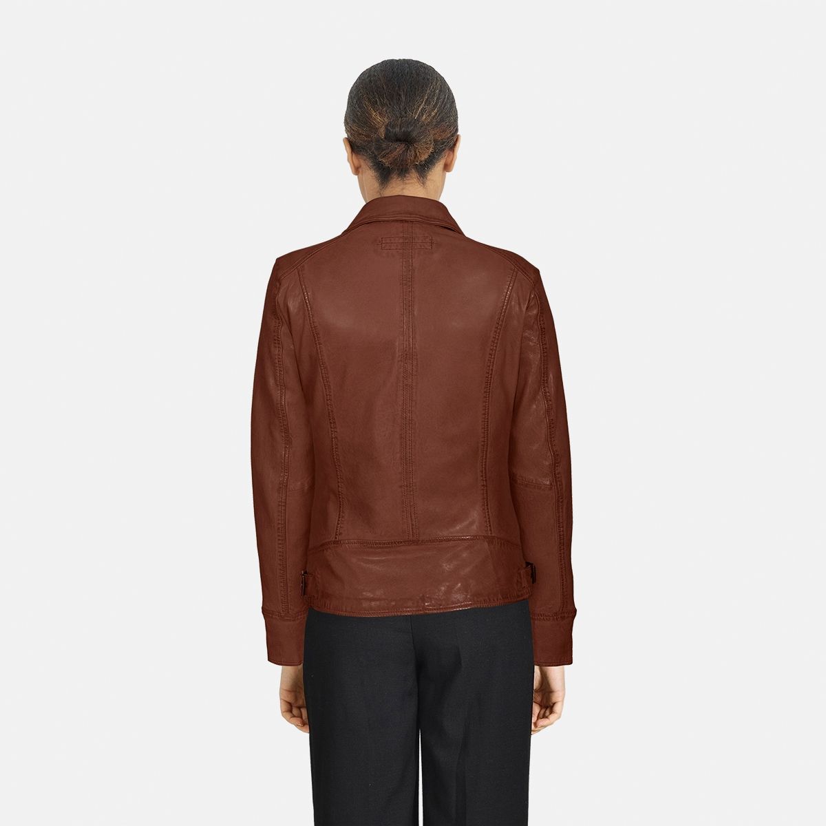 Blouson cintré en cuir de mouton VIDEO marron glacé, OAKWOOD