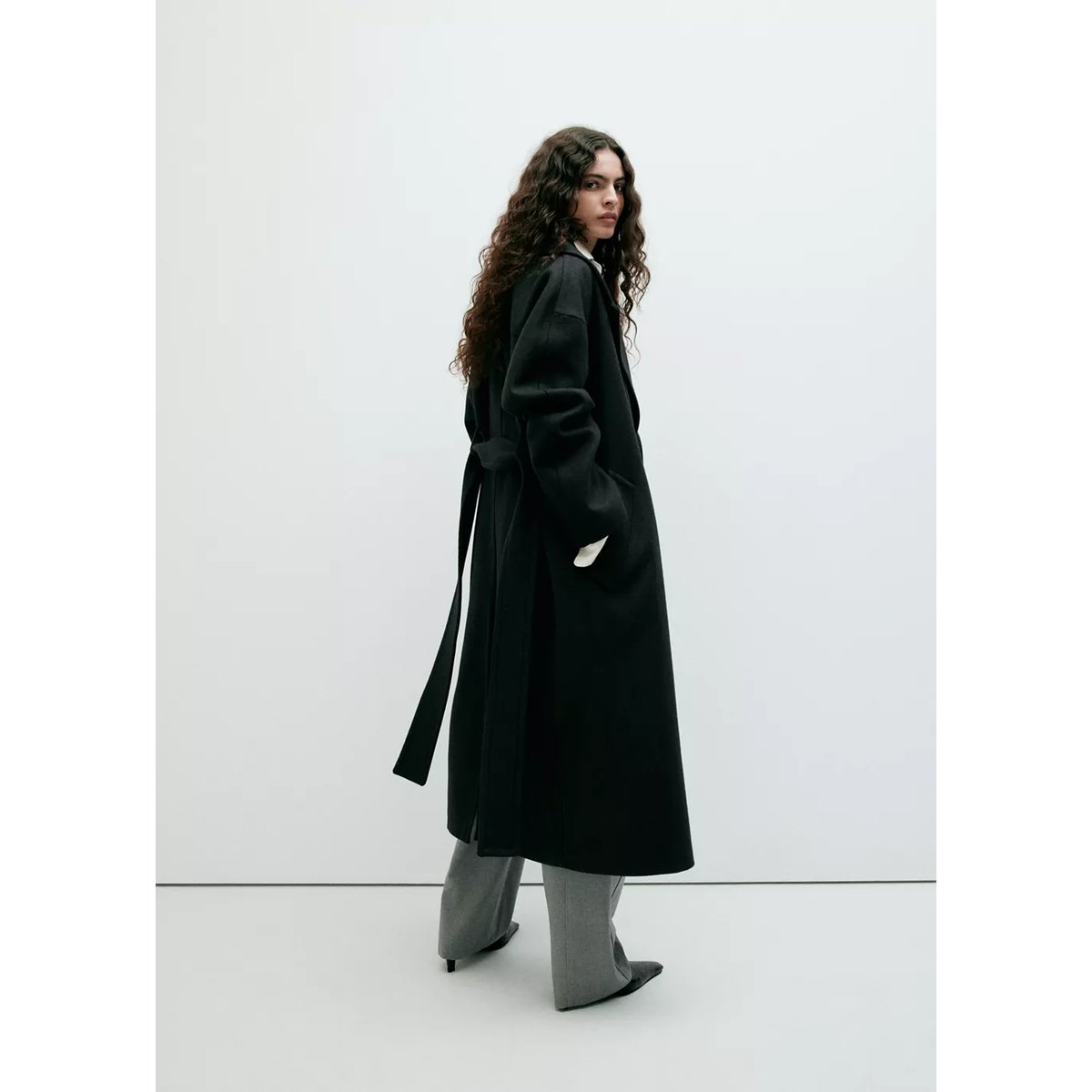 Manteau laine Manteco ceinture noir, MANGO
