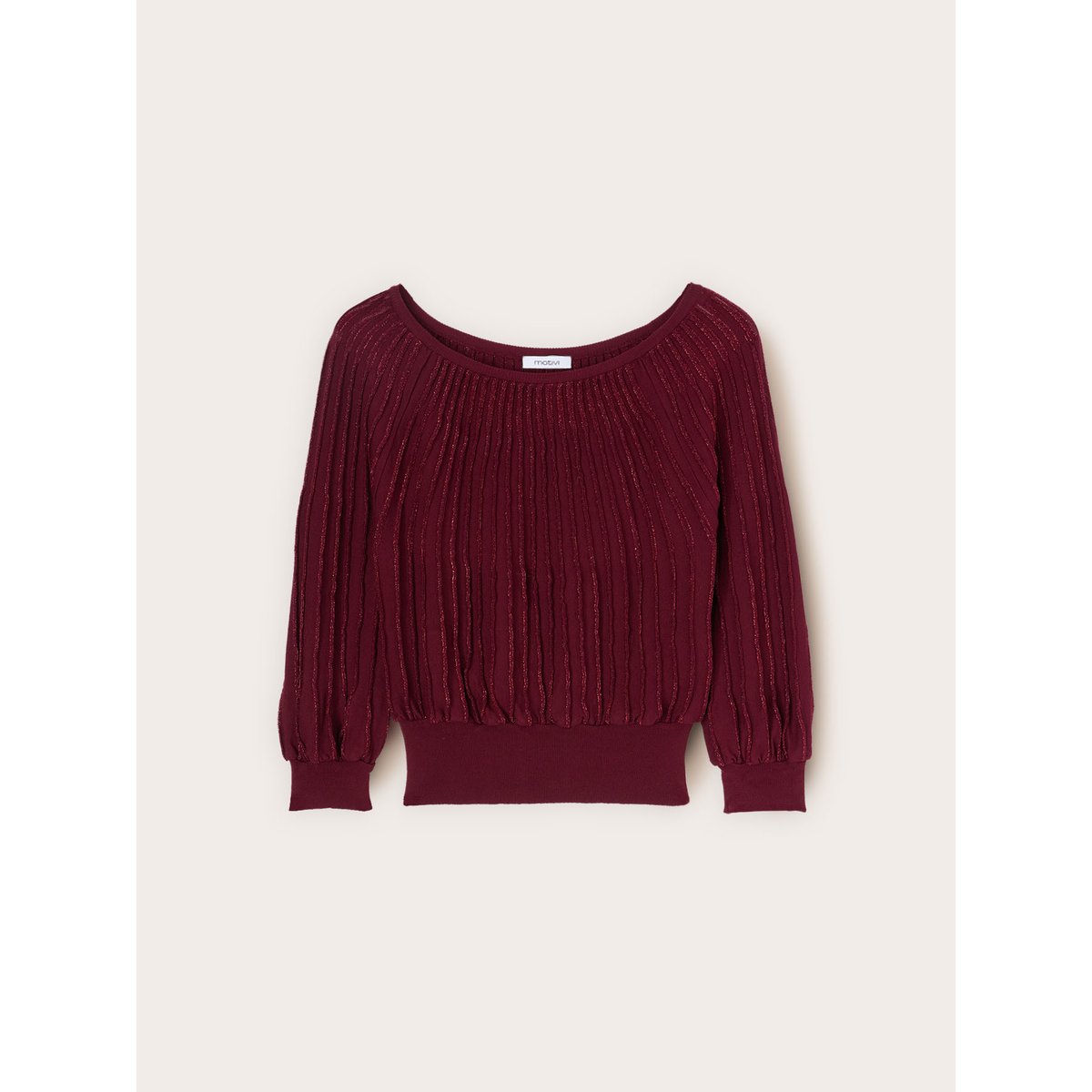 Pull à rayures fil textile et manches ballon burgundy, MOTIVI