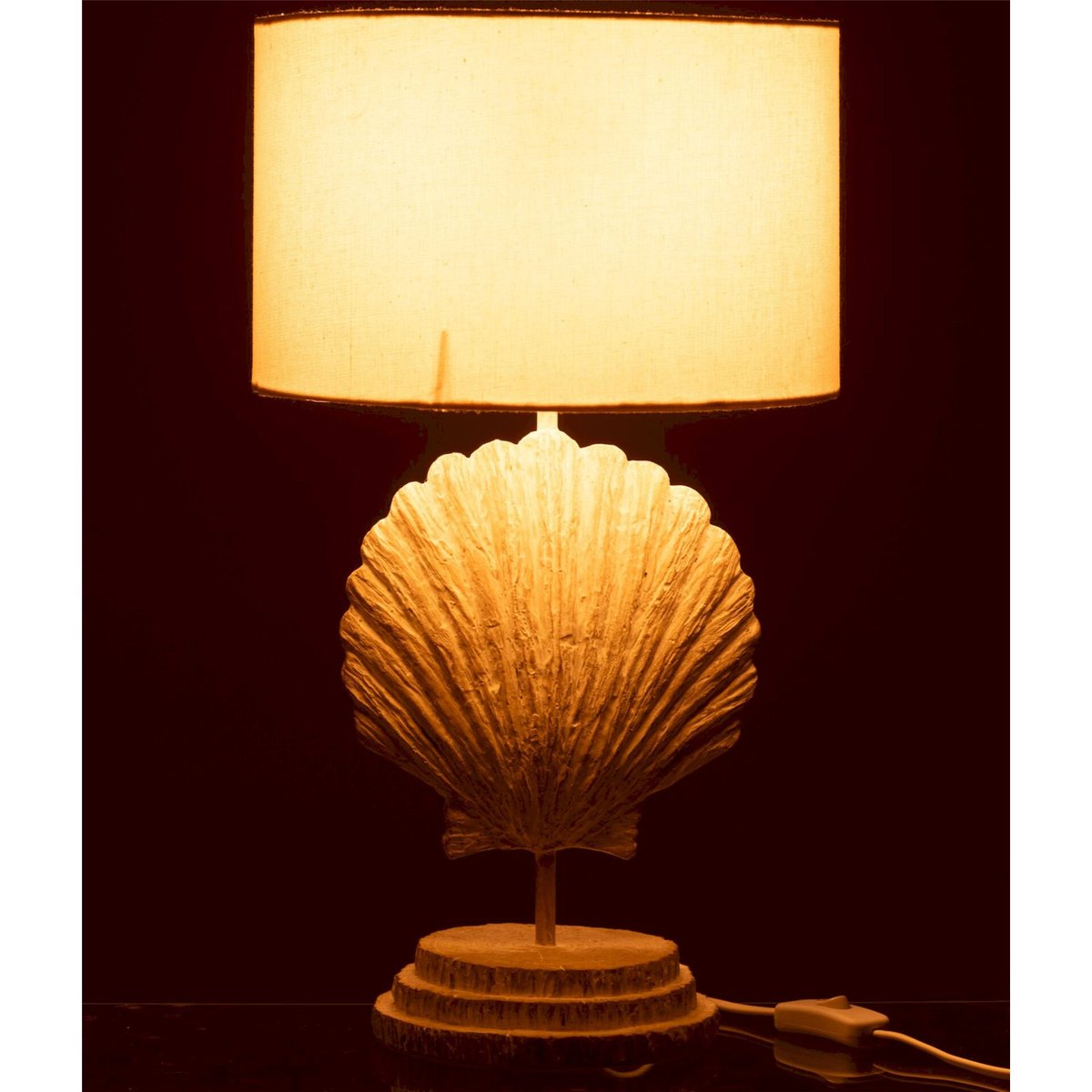 Lampe à poser forme coquillage en résine blanc et naturel, RECOLLECTION
