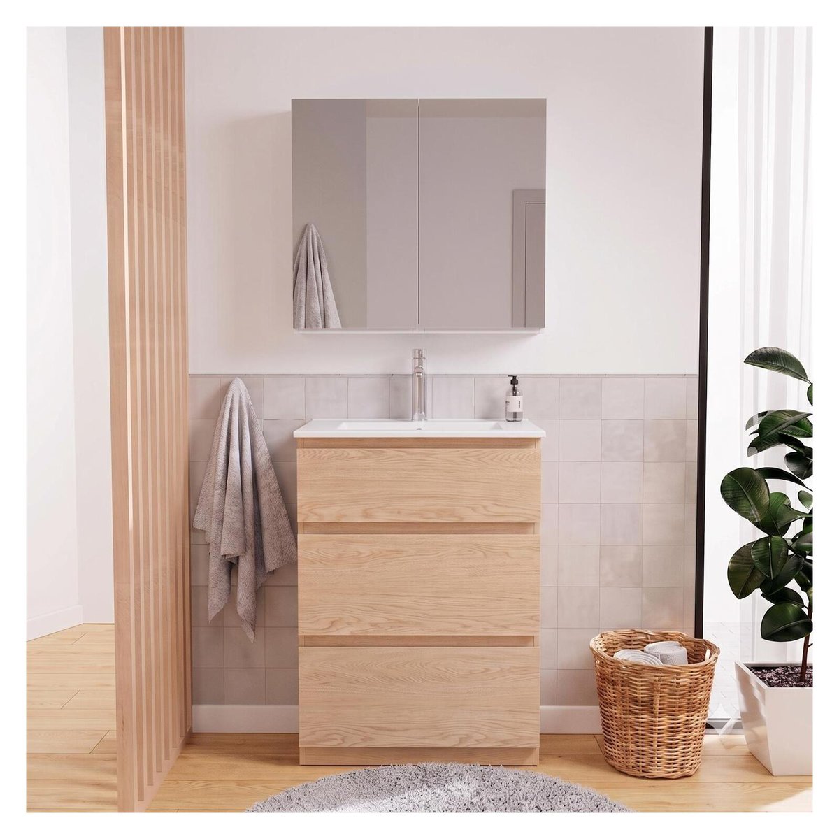 Armoire de toilette 60cm double porte avec miroirs WILL blanc brillant, MOB IN