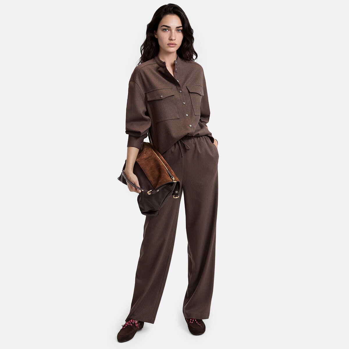 Pantalon large à rayures à taille élastiquée rayé marron, LA REDOUTE COLLECTIONS