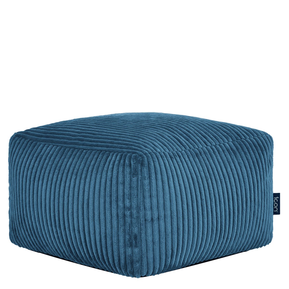 Pouf fauteuil grand enfant avec repose-pied carré en velours côtelé Oeko-Tex® - ALTO bleu jeans, ICON