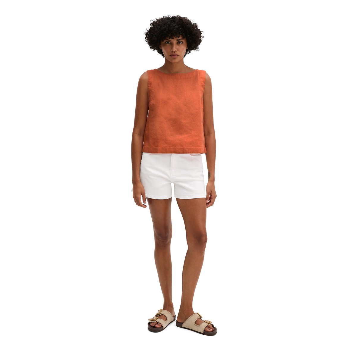 Blouse en lin sans manches regular avec des liens à nouer dans le dos orange, MARC O'POLO