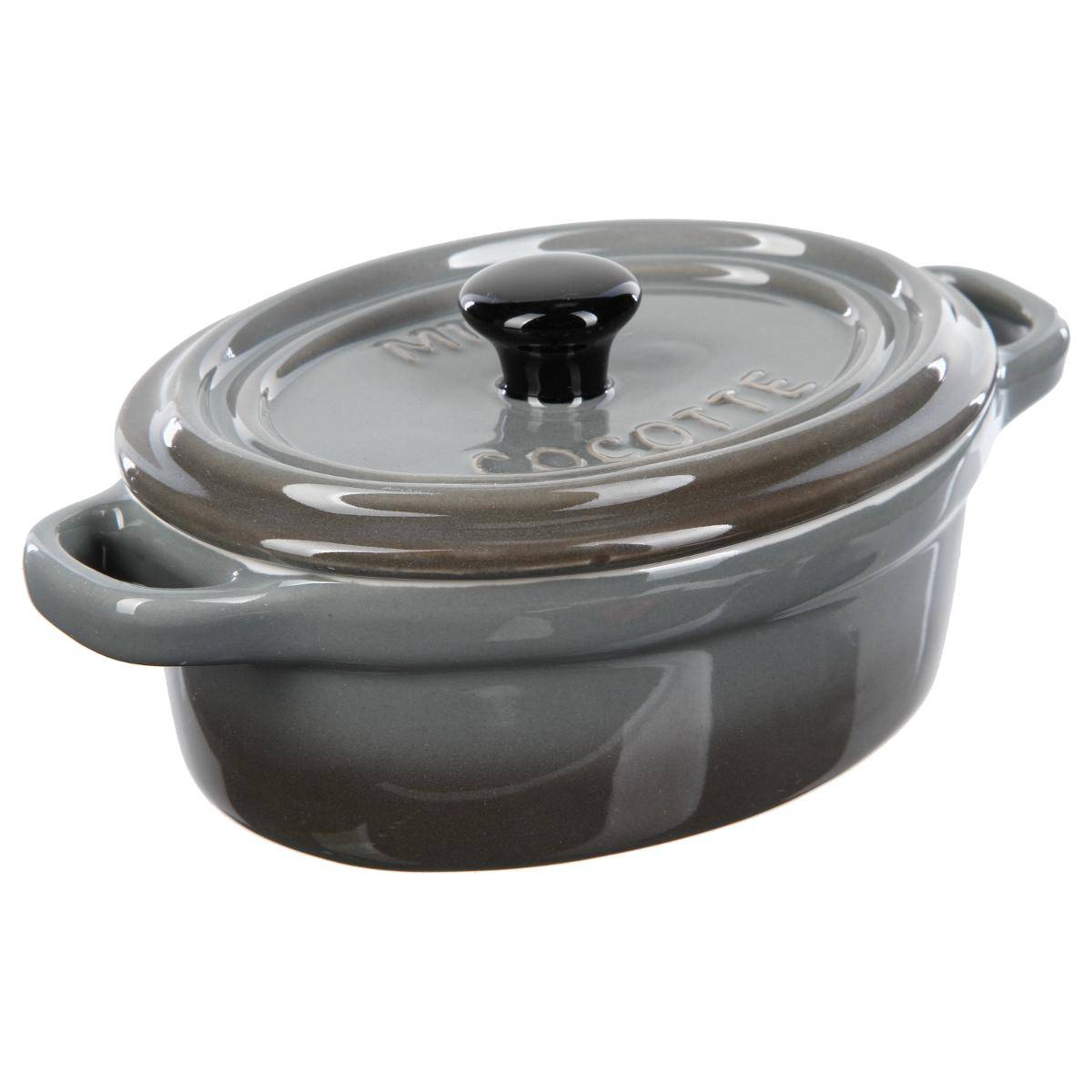Mini cocotte ovale en faïence 11cm pour plats mijotés ESSENTIELS gris, 5FIVE SIMPLY SMART