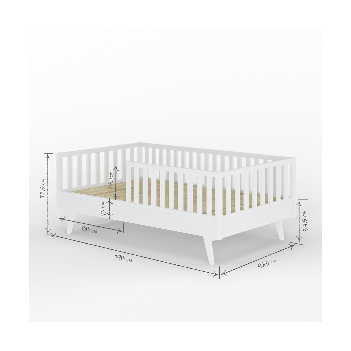 Lit enfant Montessori Bois massif ROMEO blanc, AKITEN RETAIL