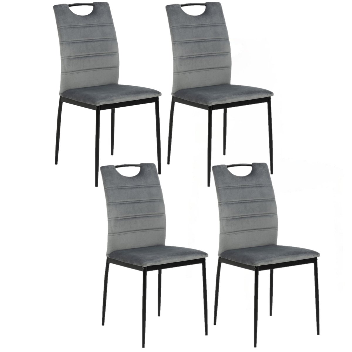 Lot de 4 chaises de salle à manger en velours et pieds en métal DINA gris, TOILINUX