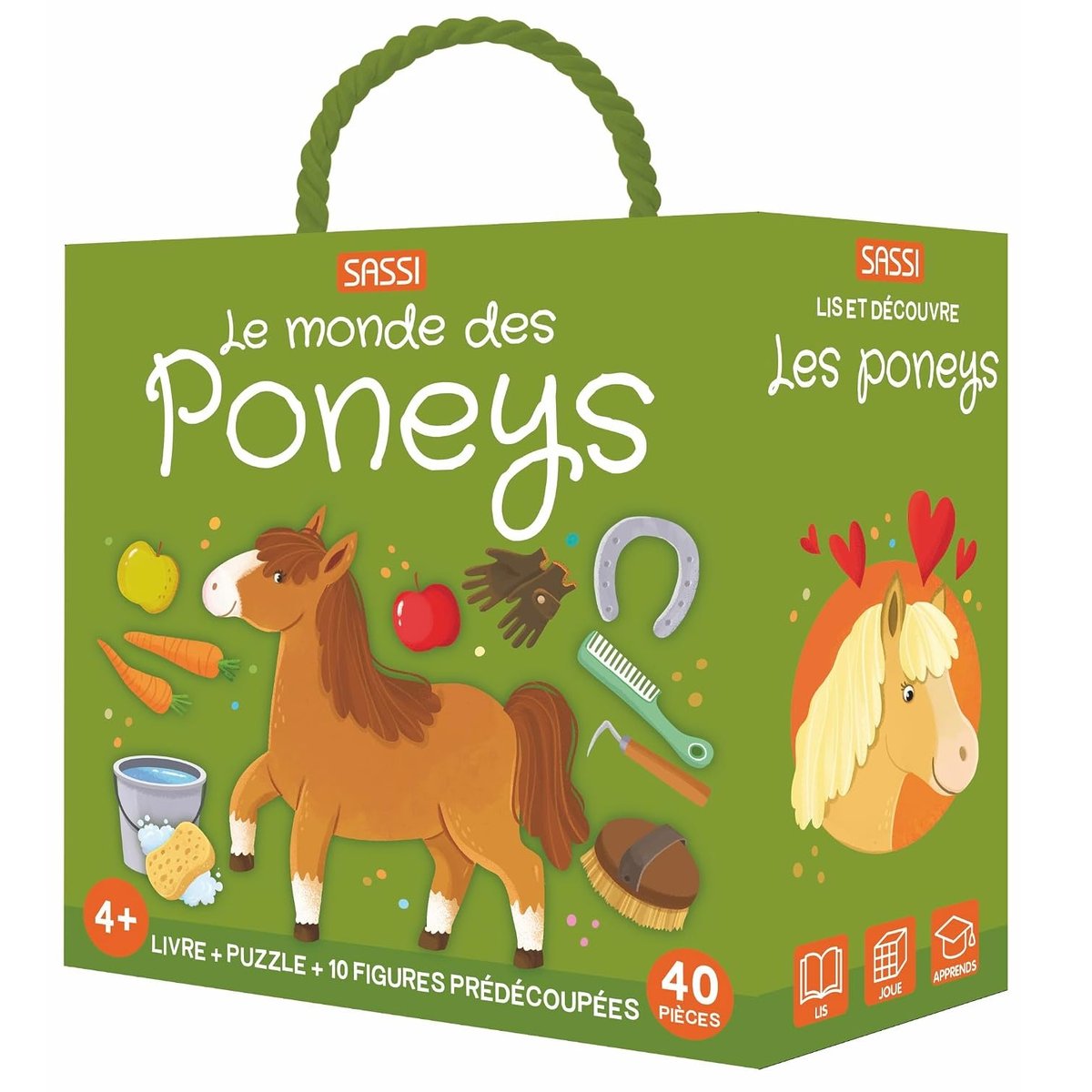 Livre et puzzle Les Poneys vert, SASSI JUNIOR