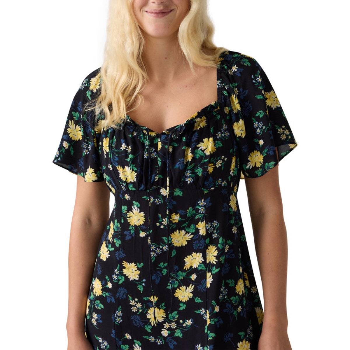 Robe longue noire à motif floral avec une coupe droite et des manches courtes noir, LEVI'S