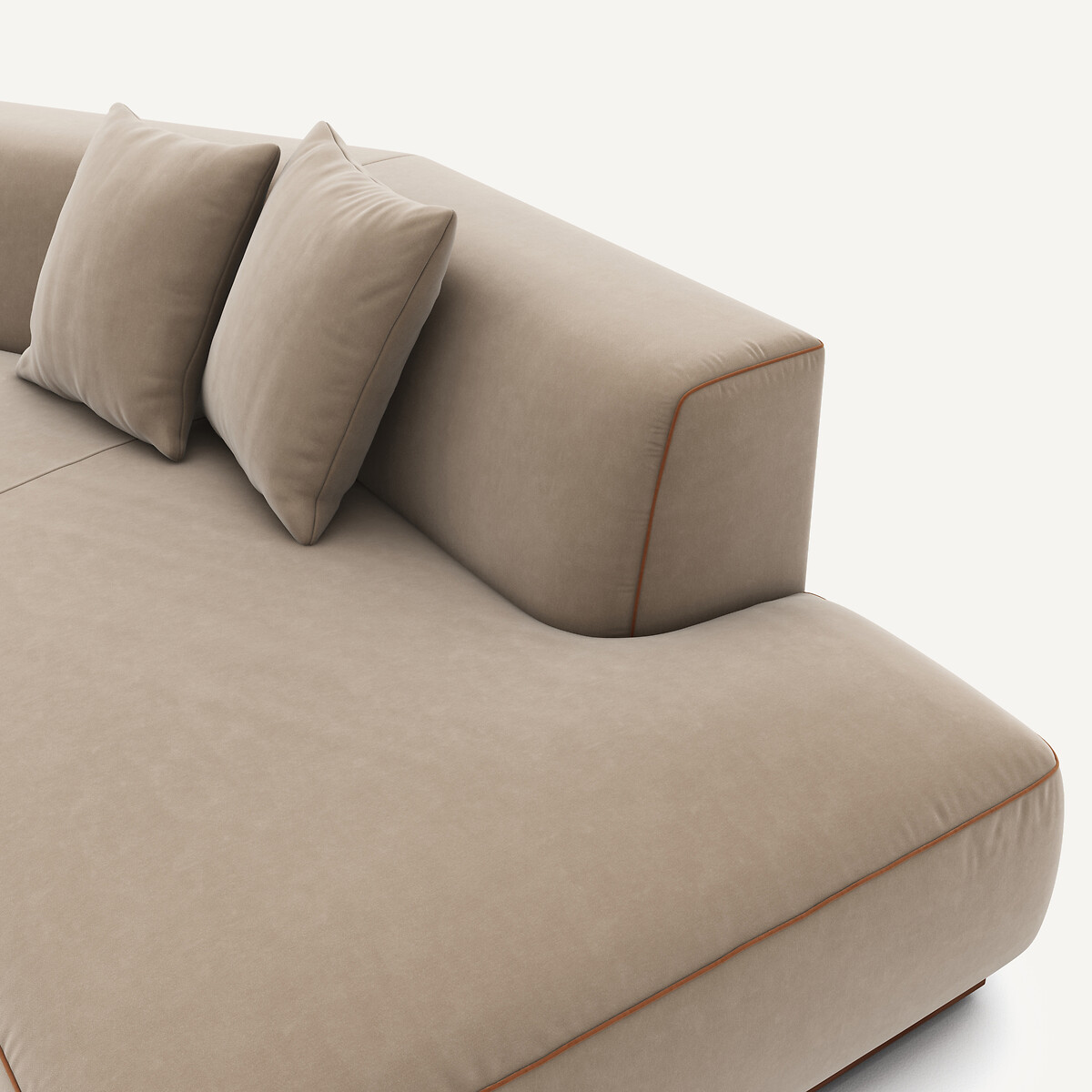 Canapé d'angle gauche ouvert avec repose-pieds en velours, JACOPO beige cendré, AM.PM