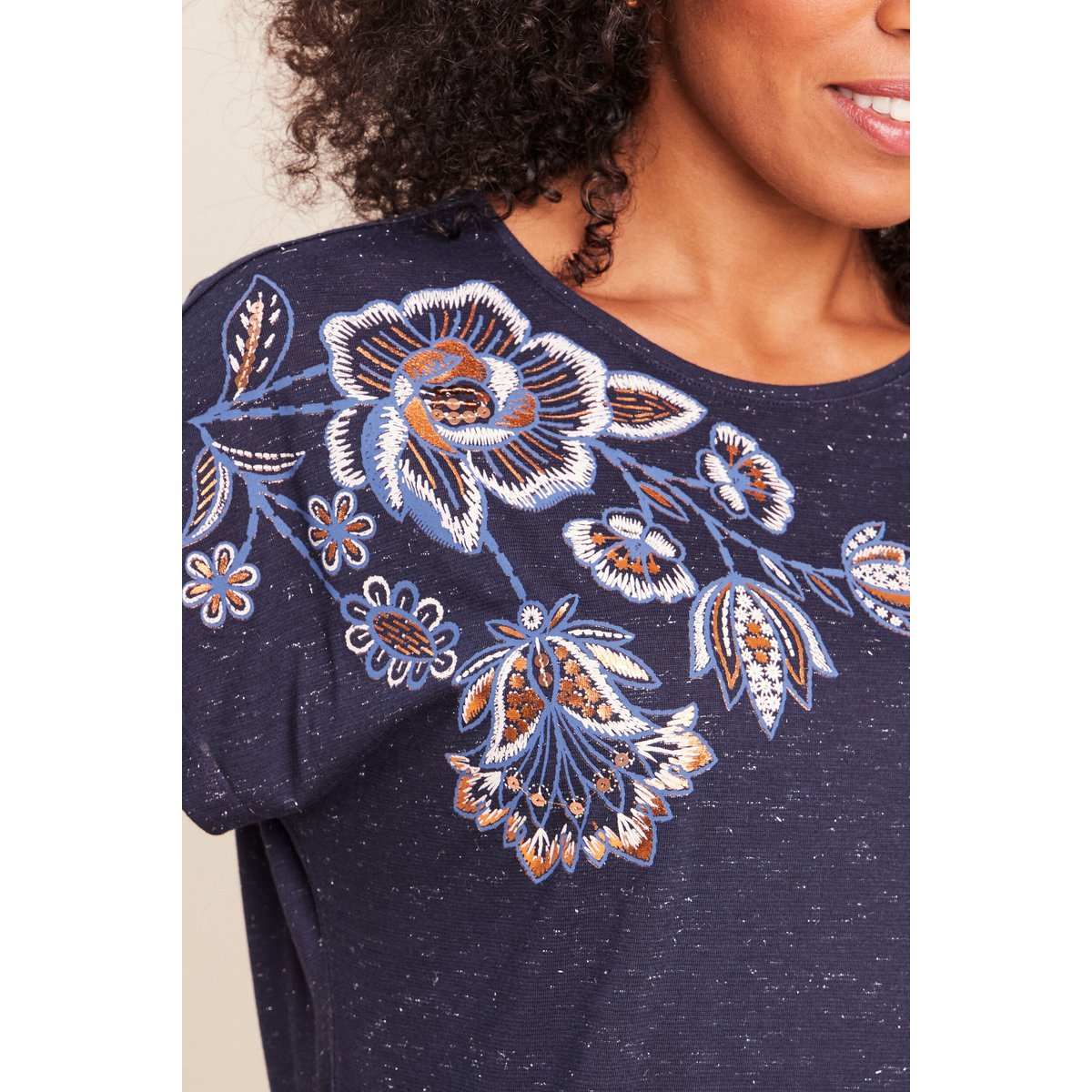 T-shirt à sequins manches courtes bleu marine, BREAL