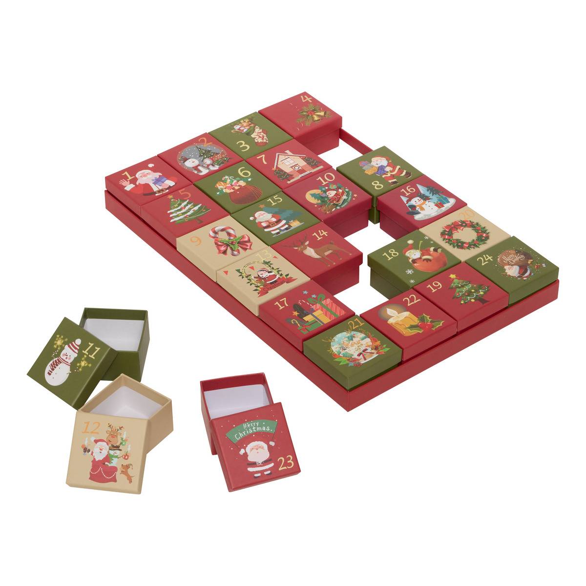 Calendrier de l'Avent à cases rouge et vert H. 30 cm rouge, FEERIC LIGHTS & CHRISTMAS