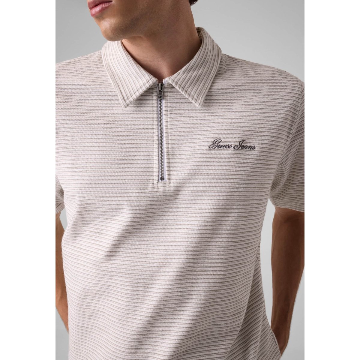 Polo Rayé Coupe Classique blanc, GUESS JEANS