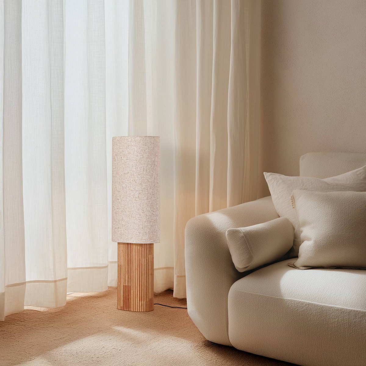 Lampadaire en bois scandinave, Kimiko bois clair, beige, LINDBY